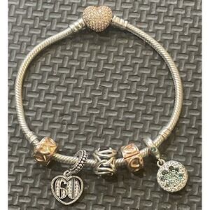 Pandora Moments Rose Gold Plated, Encrusted Heart Clasp Snake Bracelet 7.5"  ALE